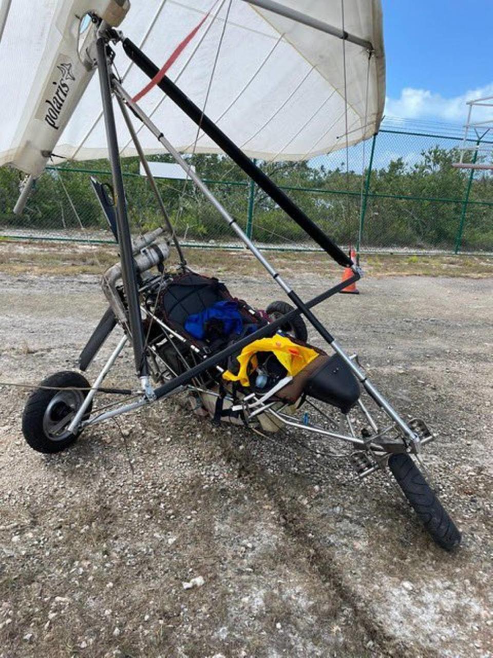 Two Cuban migrants landed at Key West International Airport on a motorized hang glider at approximately 10:30 a.m. Saturday, March 25, 2023, according to Monroe County Sheriff’s Office. This is the aircraft.