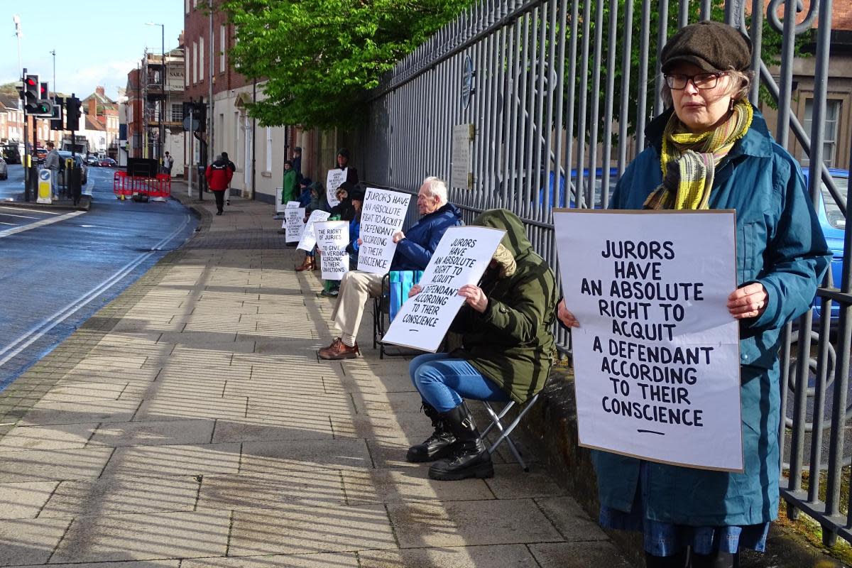 Protesters from Defend our Juries were outside Worcester Crown Court this morning.   <i>(Image: Defend our Juries)</i>