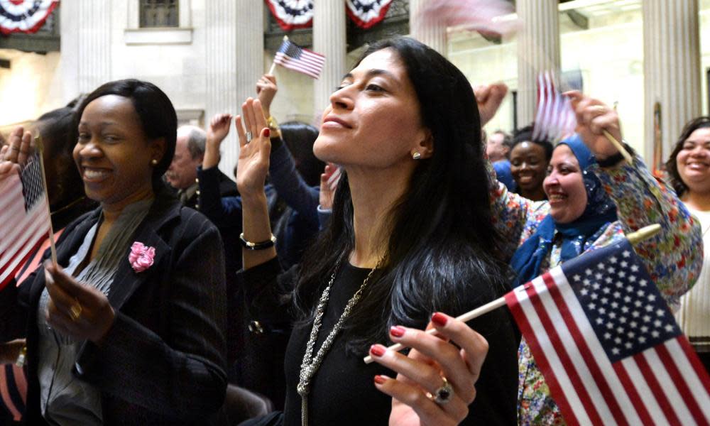A US citizenship ceremony at the Federal Hall in New York.
