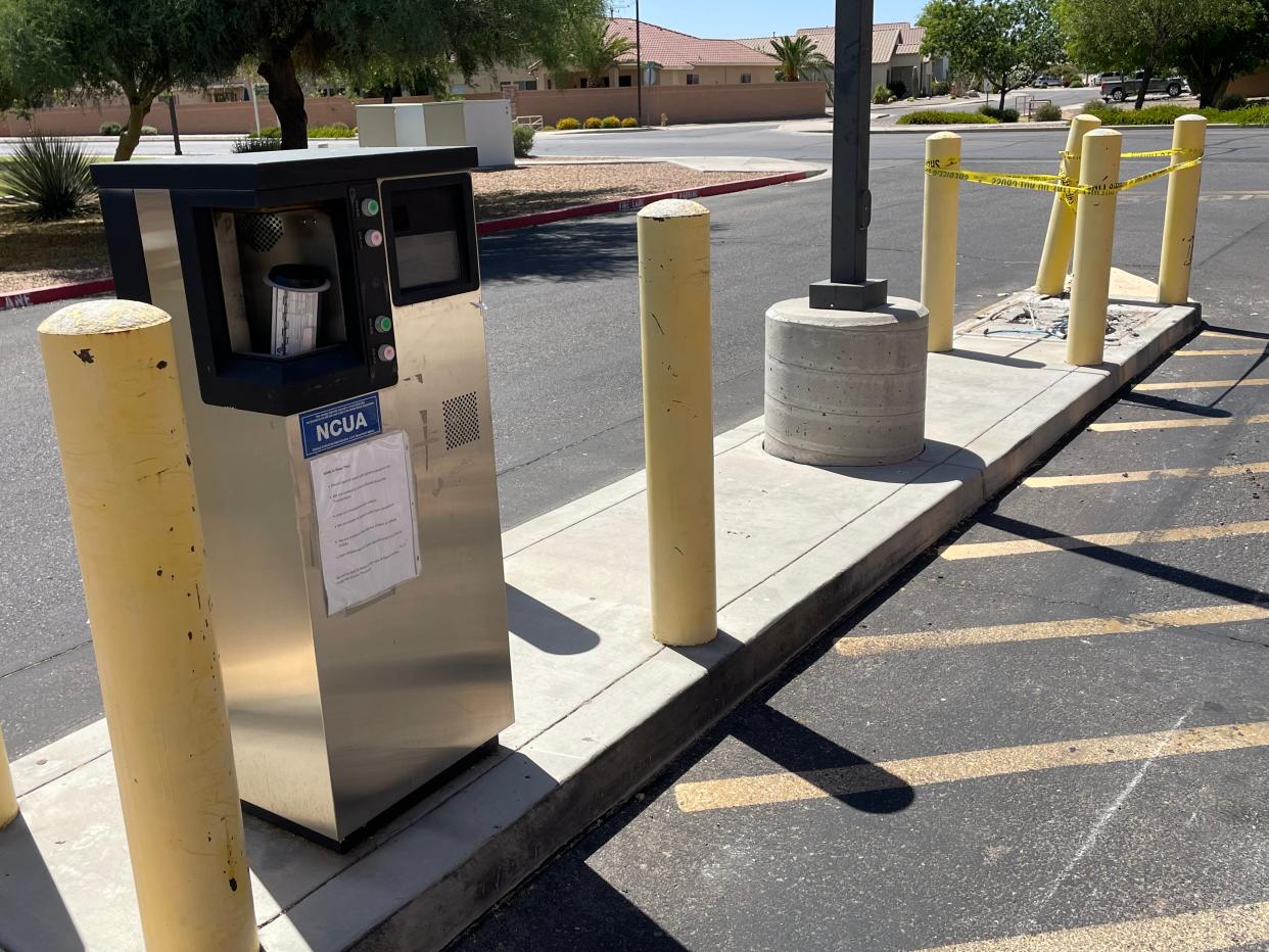 Pinal County Federal Credit Union in San Tan Valley, where police say thieves used construction equipment to steal an ATM on May 5, 2022.