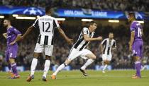 <p>Juventus’ Mario Mandzukic celebrates scoring their first goal </p>