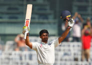 Cricket - India v England - Fifth Test cricket match - M A Chidambaram Stadium, Chennai, India - 19/12/16. India's Karun Nair celebrates his century. REUTERS/Danish Siddiqui