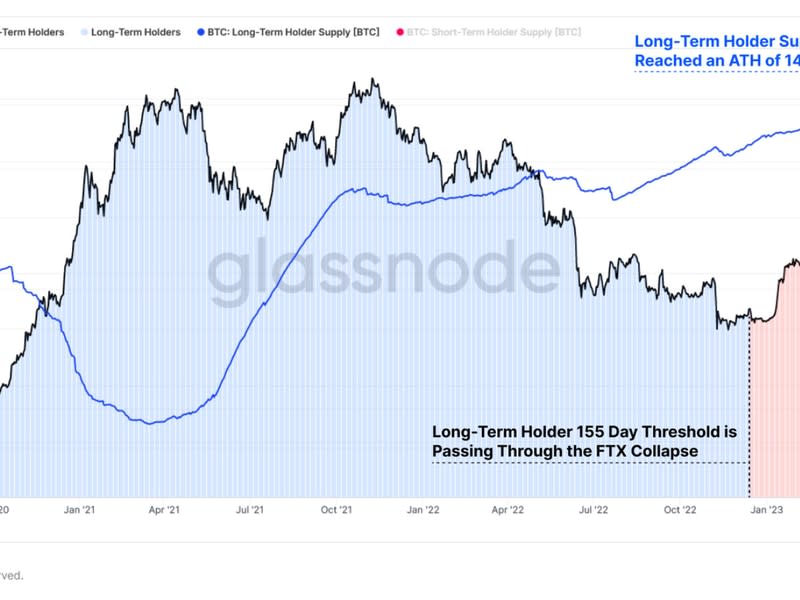 Umbral de titulares de bitcoin a corto y largo plazo. (Glassnode)