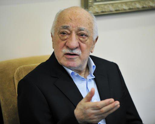 In this July 2016 photo, Islamic cleric Fethullah Gulen speaks to members of the media at his compound in Saylorsburg.