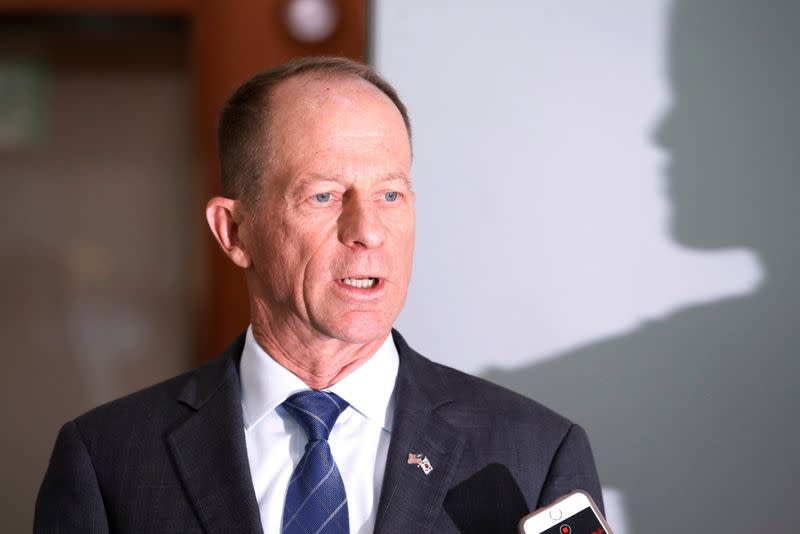 FILE PHOTO: David Stilwell, U.S. Assistant Secretary for East Asian and Pacific Affairs, answers reporters' questions after a meeting with his South Korean counterpart Cho Sei-young at the Foreign Ministry in Seoul