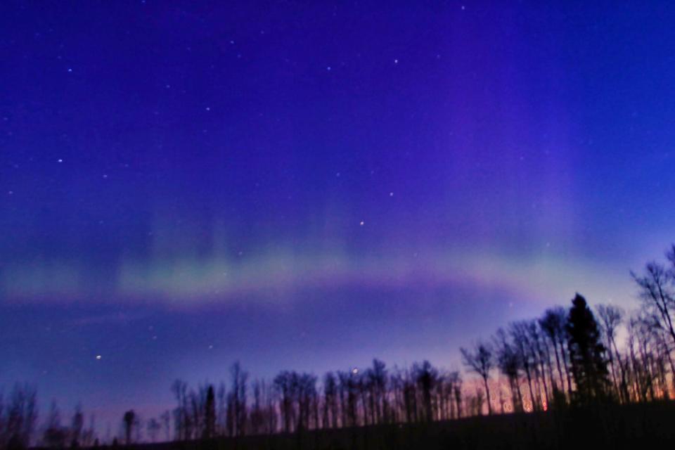 Slightly dancing Northern Lights across the Sky, Alberta, Canada