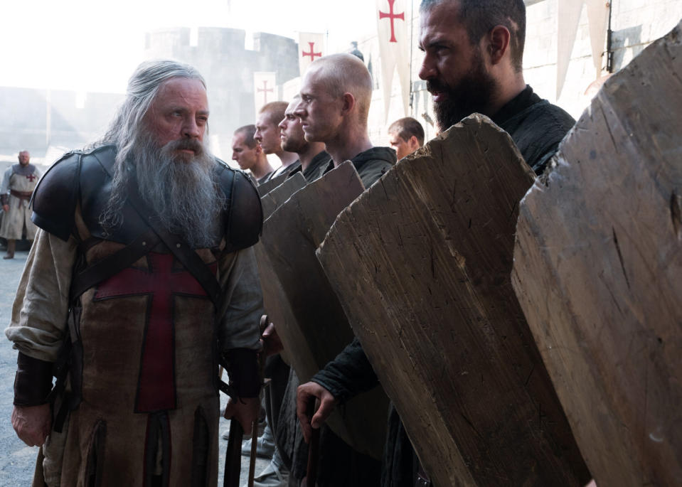 Mark Hamill's Talus has his eye on Tom Cullen's Landry in the Season 2 premiere of 'Knightfall' (Photo: Larry Horricks/A&E Networks)