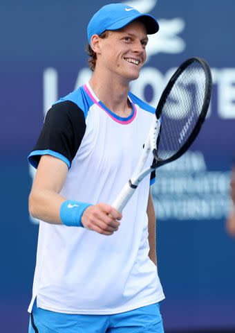 <p>Elsa/Getty</p> Jannik Sinner celebrates his win of the Men's Final at Hard Rock Stadium on March 31, 2024 in Miami Gardens, Florida.