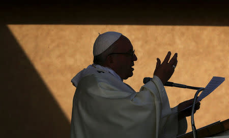 Pope Francis celebrates a mass in San Giovanni Rotondo, Italy March 17, 2018. REUTERS/Tony Gentile