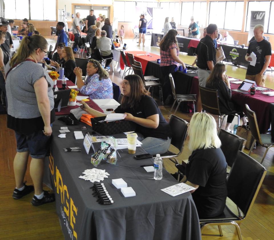 More than 45 local employers met with potential job candidates at a recent employment expo held by Ohio Means Jobs of Coshocton County at the Lake Park Pavilion.