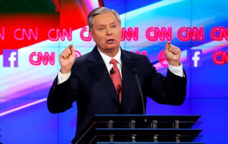 Republican U.S. presidential candidate Senator Lindsey Graham speaks during the Republican presidential debate in Las Vegas, Nevada December 15, 2015. REUTERS/Mike Blake