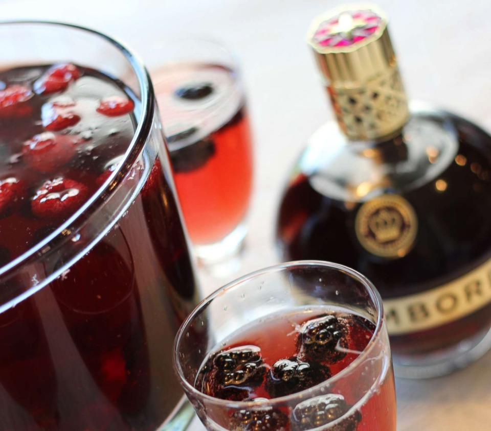 PHOTO: A sparkling Chambord and champagne cocktail with raspberries and blackberries. (Chambord)