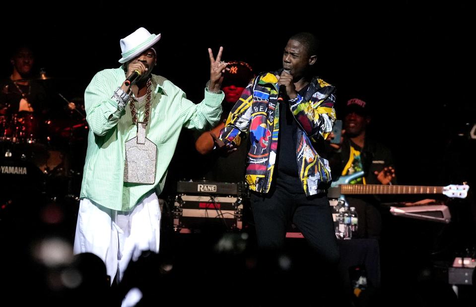 Slick Rick and Doug E. Fresh perform during a celebration of the 50th anniversary of Hip Hop on the first night of the Cincinnati Music Festival Thursday July 20, 2023 at the Andrew Brady Music Center.