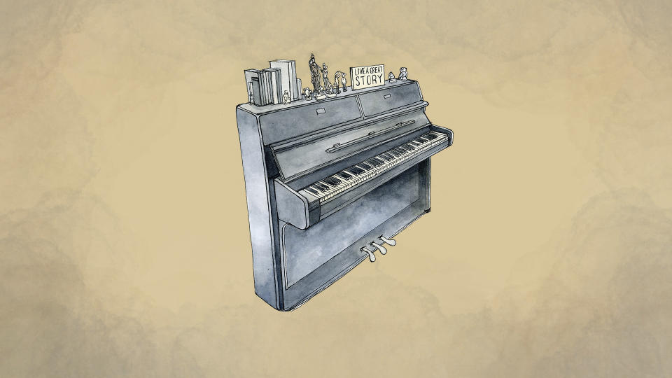 An illustration made from a photo of Hannelore Cruz's piano provided by grandson José Miguel Cruz da Costa. (AP Illustration/Peter Hamlin)