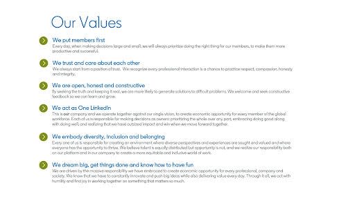 Screenshot of LinkedIn Values