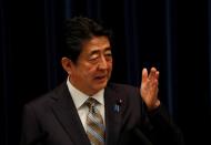 Japan's Prime Minister Shinzo Abe speaks at a news conference in Tokyo