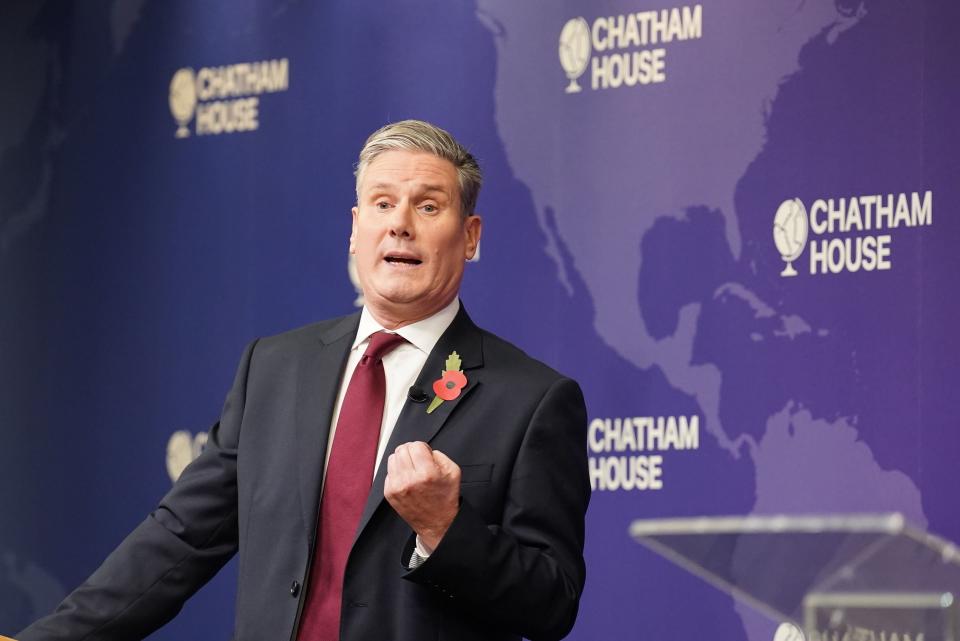 Labour leader Sir Keir Starmer delivers a speech  on the situation in the Middle East at Chatham House in central London (PA)