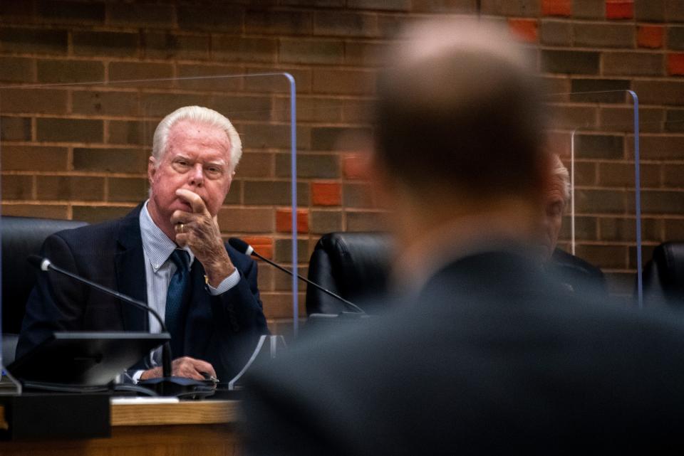 Councilman William Gibson listens to a member of the public speak during a council meeting in Clifton, NJ on Tuesday August 16, 2022. 