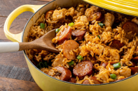 <p>If you’re looking for <a href="https://www.thedailymeal.com/cook/comfort-casserole-breakfast-dinner-recipes?referrer=yahoo&category=beauty_food&include_utm=1&utm_medium=referral&utm_source=yahoo&utm_campaign=feed" rel="nofollow noopener" target="_blank" data-ylk="slk:some sort of casserole situation;elm:context_link;itc:0;sec:content-canvas" class="link ">some sort of casserole situation</a> to feed a crowd, look no further. This jambalaya dish can be found at the Mercedes-Benz Superdome in New Orleans, where the Saints play.</p> <p><a href="https://www.thedailymeal.com/recipes/zatarain-s-jambalaya-recipe?referrer=yahoo&category=beauty_food&include_utm=1&utm_medium=referral&utm_source=yahoo&utm_campaign=feed" rel="nofollow noopener" target="_blank" data-ylk="slk:For Zatarain’s Jambalaya Recipe, click here.;elm:context_link;itc:0;sec:content-canvas" class="link ">For Zatarain’s Jambalaya Recipe, click here.</a></p>