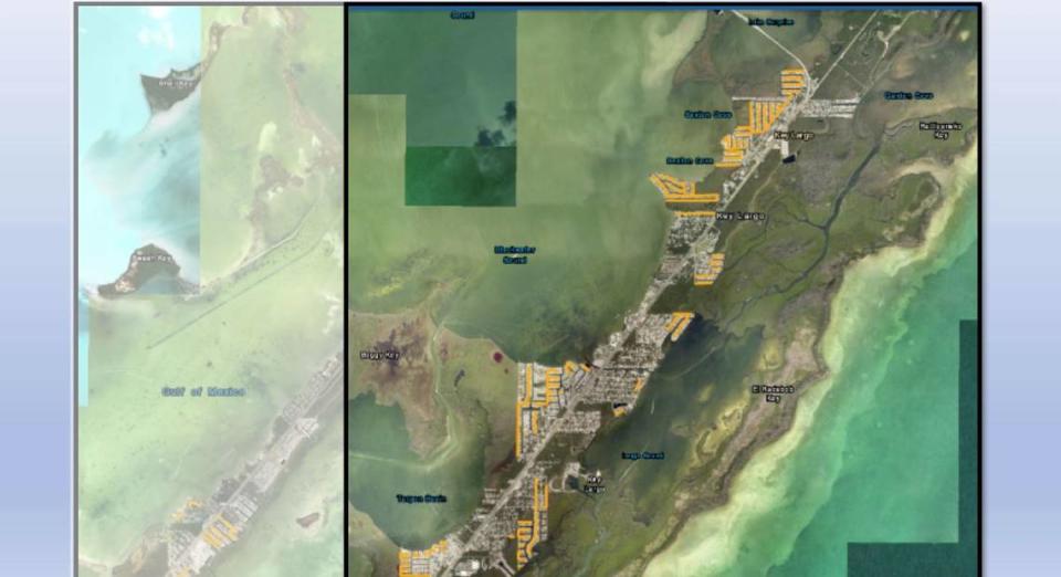 This map shows streets in Key Largo that could be part of the first group of roads Monroe County elevates to withstand the king tides of 2045.