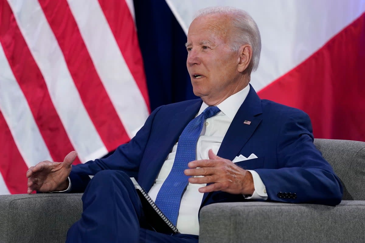 President Joe Biden speaks at a meeting with Canadian Prime Minister Justin Trudeau during the Summit of the Americas, Thursday, June 9, 2022, in Los Angeles (AP)