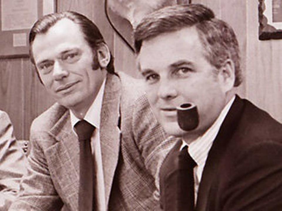 Southwest Airlines co-founders Herb Kelleher, left, and Rollin King, right, in younger days.