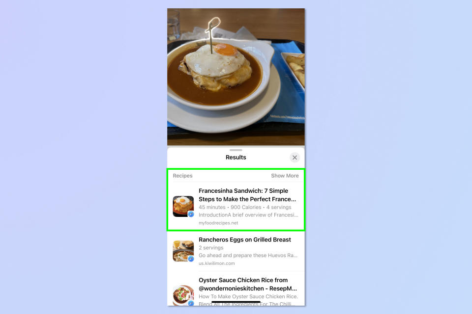 A screenshot showing how to identify food on iPhone using visual look up