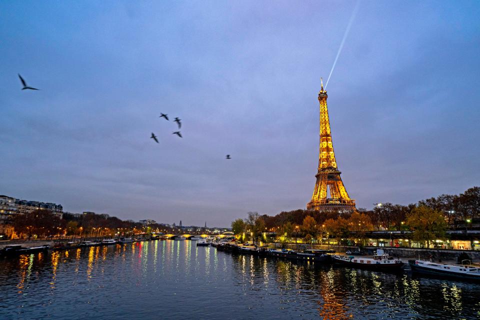 A view of the Eiffel Tower along the Seine.