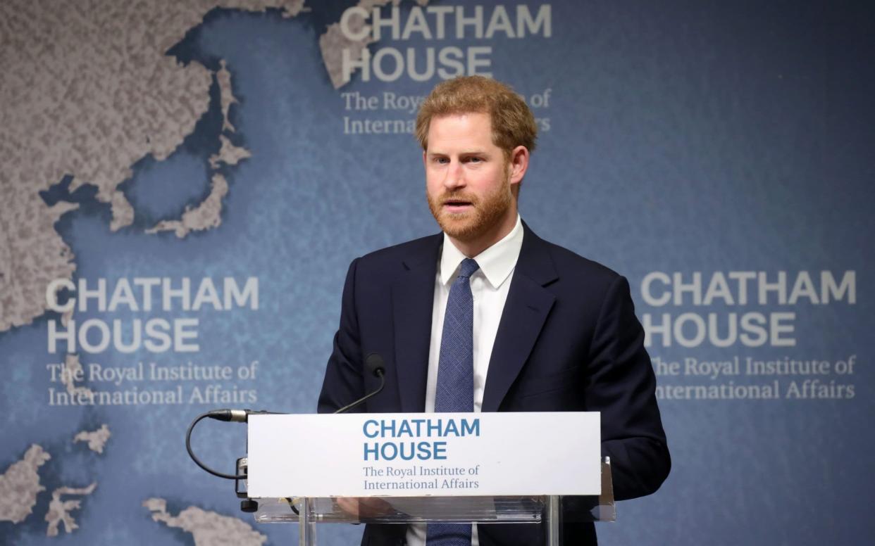 The Duke of Sussex speaking on landmines - PA