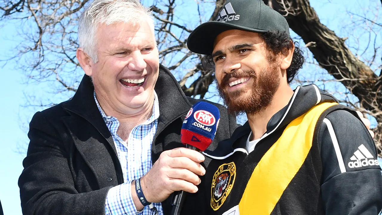 Danny Frawley and Cyril Rioli, pictured here on AFL Grand Final Day in 2018.