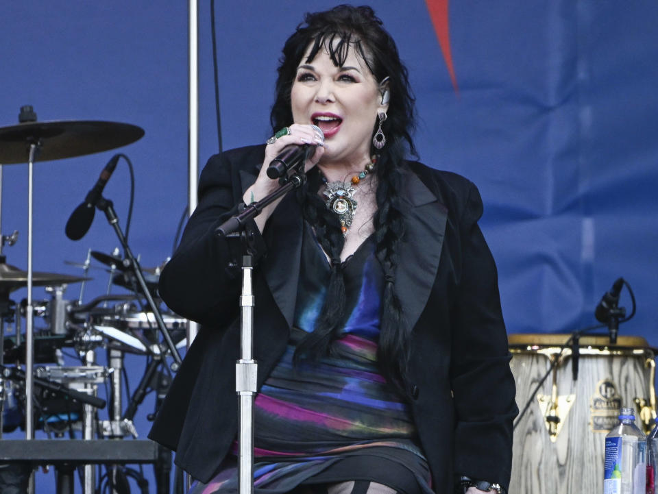 NEW ORLEANS, LOUISIANA - APRIL 28: Ann Wilson of Heart performs on Day 4 of 2024 New Orleans Jazz & Heritage Festival at Fair Grounds Race Course on April 28, 2024 in New Orleans, Louisiana. (Photo by Astrida Valigorsky/WireImage)