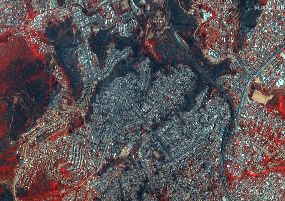 A view of burned homes east of Viña del Mar, where most of the deaths have been reported, on Feb. 5.  / Credit: Satellite image ©2024 Maxar Technologies