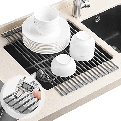 5) Dish Drying Rack with Anti-Slip Silicone Cover