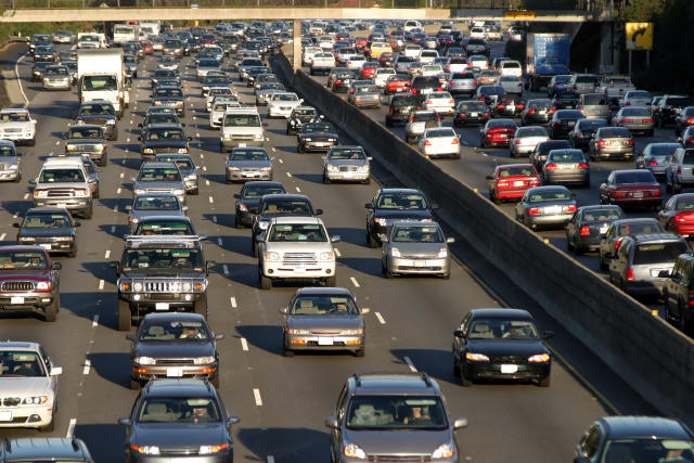 A traffic jam on a freeway in Los Angeles. (Getty Images)