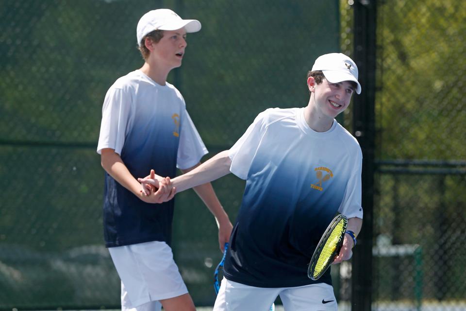 Gabe Anderson (left) and Bryce Kupperman (right) won the state doubles title together, but can they come through and grab a big win at No. 1 doubles to try and help Barrington beat La Salle for the team state title on Saturday?