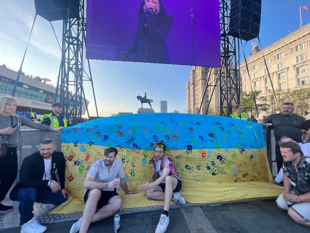 A Ukraine flag signed by Mariupol children