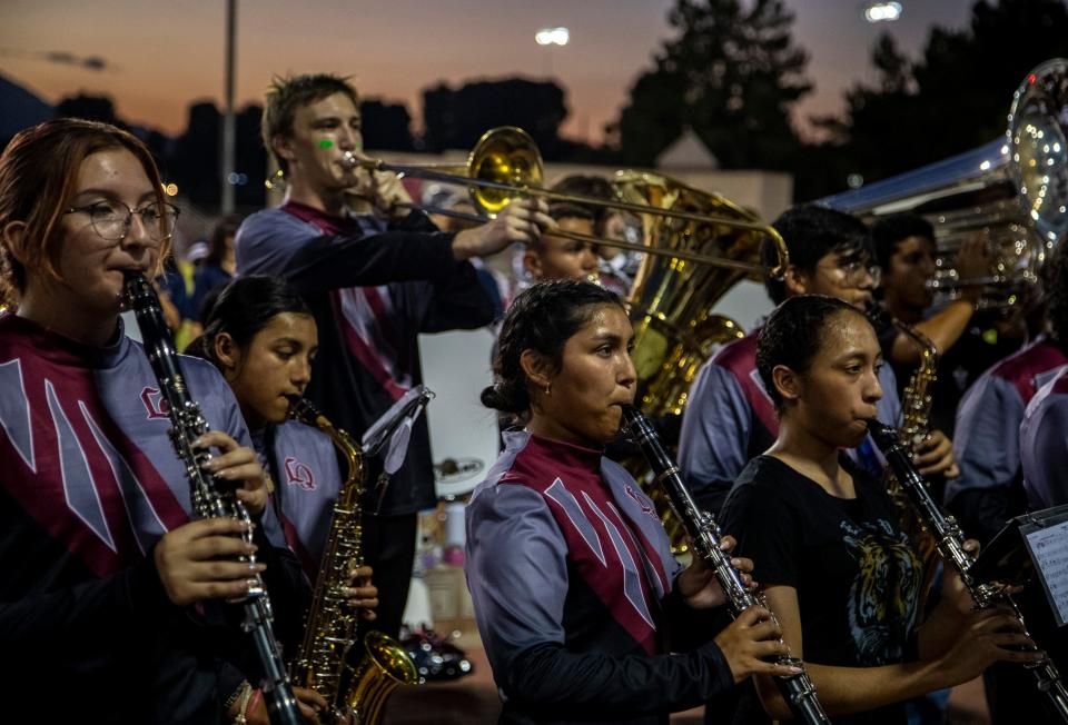 The La Quinta band performs before their game at La Quinta High School in La Quinta, Calif., Friday, Sept. 23, 2022. 