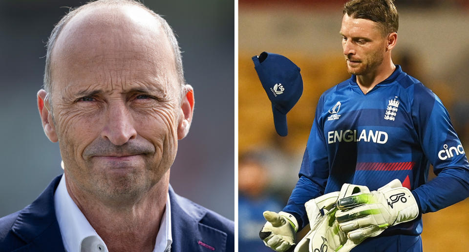 Former England captain Nasser Hussain pictured left with current England captain Jos Buttler pictured right