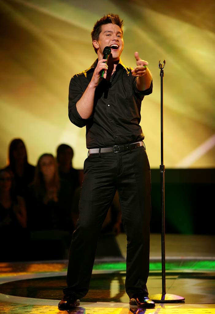 Jason Yeager performs as one of the top 20 contestants on the 7th season of American Idol.