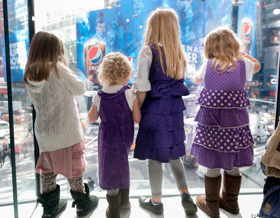 NEW YORK, NY - MARCH 11:  The Duggar family visits 'Extra' at their New York studios at H&M in Times Square on March 11, 2014 in New York City.  (Photo by D Dipasupil/Getty Images for Extra)