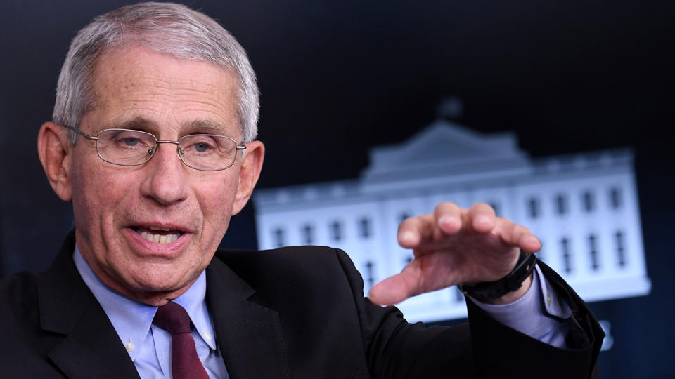 Anthony Fauci at an unscheduled briefing after a Coronavirus Task Force meeting at the White House