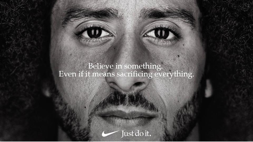 Former San Francisco 49ers quarterback Colin Kaepernick appears in a Nike ad campaign in September 2018.