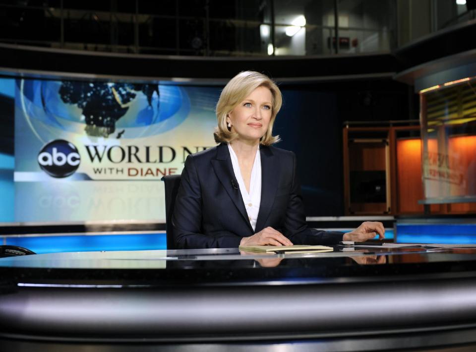 FILE - This Dec. 21, 2009 file photo shows ABC World News anchor Diane Sawyer taping a news brief before her live evening broadcast from New York. (AP Photo/ABC, Ida Mae Astute)