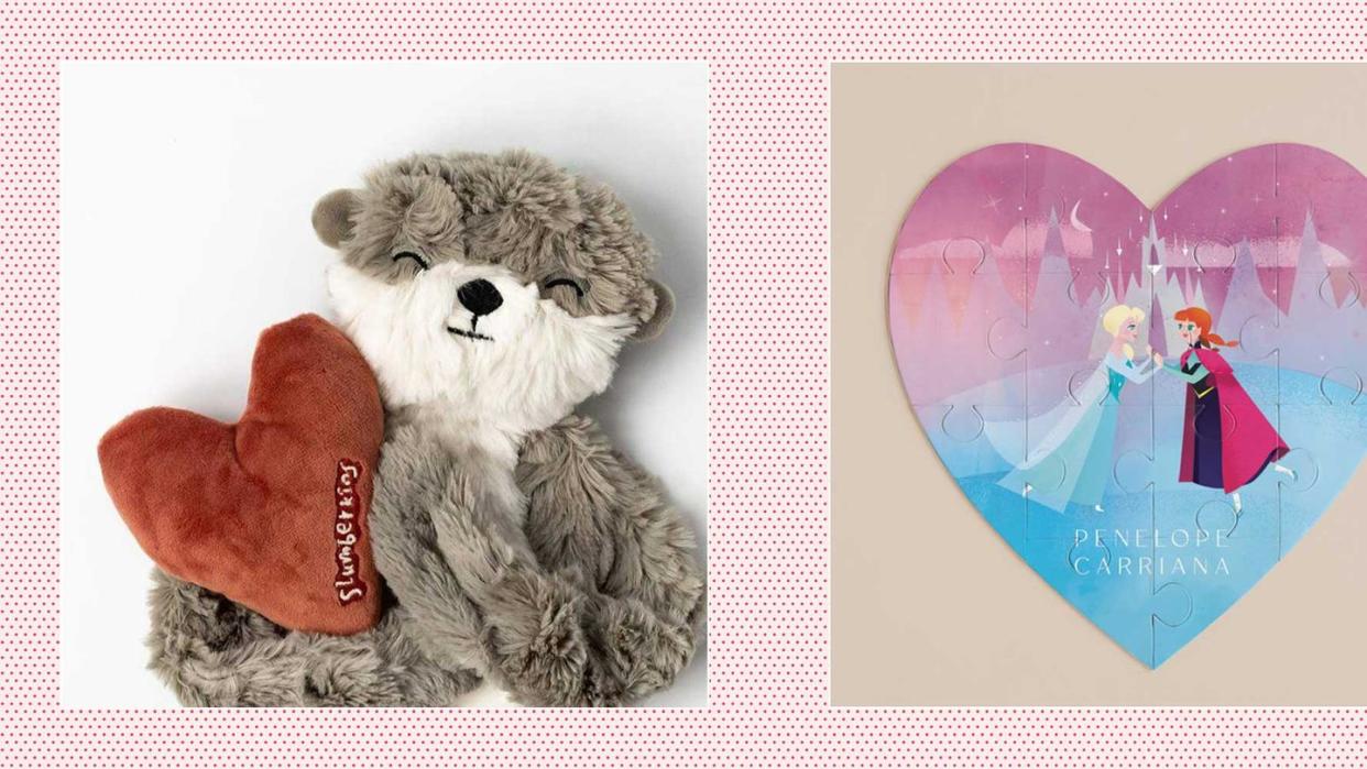 toddler valentine's day gifts slumberkins otter snuggler and frozen custom heart puzzle