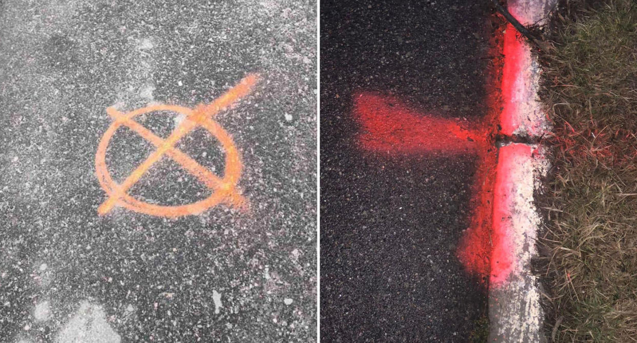 Markings seen on a road in Ukraine.