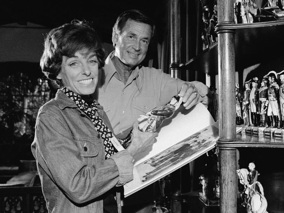 Bob Barker and his wife Dorothy Jo (1924 - 1981) show off part of their extensive collection of military-themed ceramic figurines, November 4, 1977