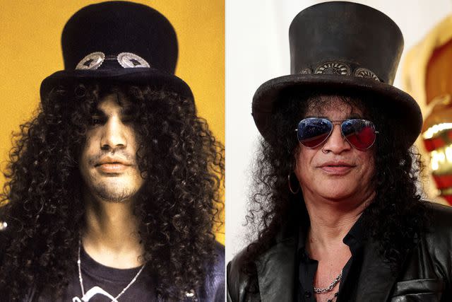 <p>Aaron Rapoport/Corbis/Getty; John Salangsang/Shutterstock </p> Slash in 1986 and 2024