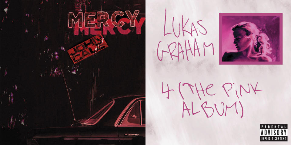 This combination of album cover images show “Mercy” by John Cale, left, and “4 (The Pink Album)” by Lukas Graham. (Domino via AP, left, and Warner Records via AP)