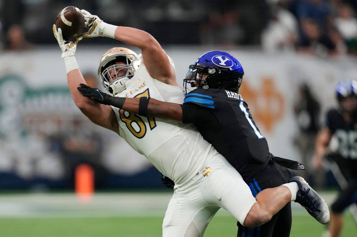 Notre Dame tight end Michael Mayer (87), a former Covington Catholic High School star, was a consensus All-America selection in 2022.