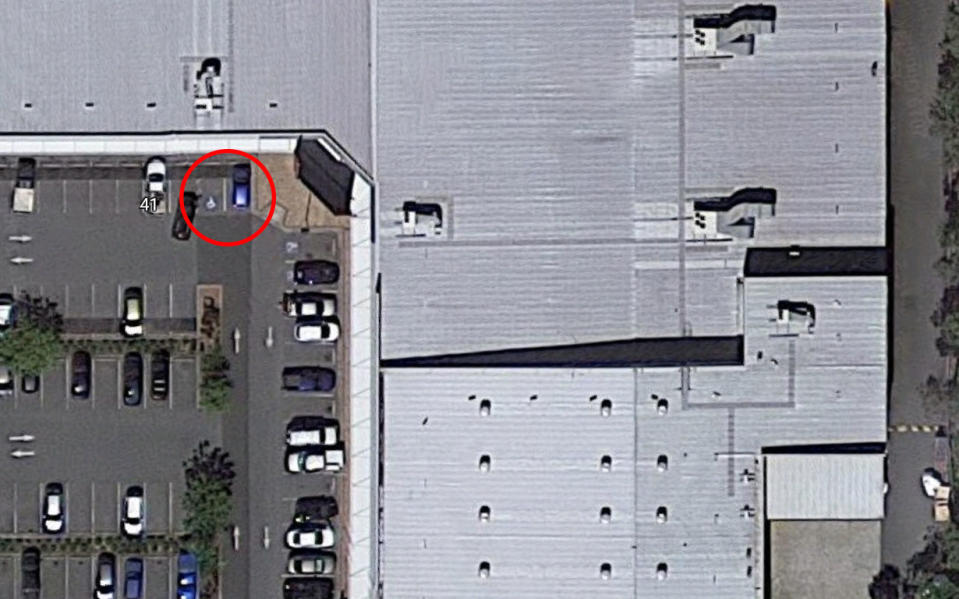 Circled is a further two parking bays outside Harvey Norman Rothwell. 